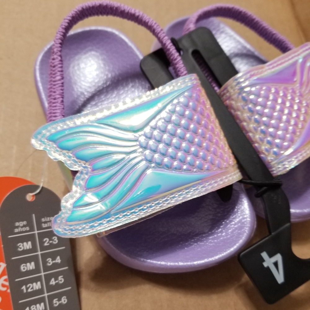 Mermaid Baby Sandals, iridescent purple, adjustable closure, 6m - 12m NEW